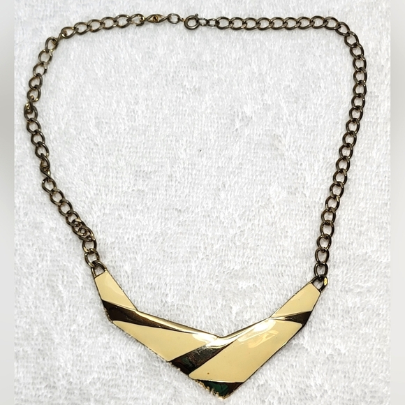 VINTAGE Gold and Ivory Geometric Necklace - Picture 2 of 2